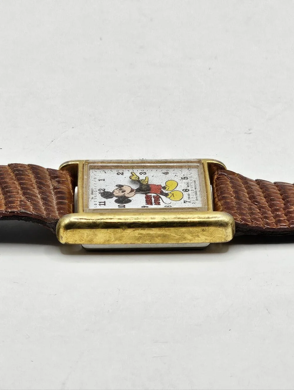 Rare Bradley Mickey Mouse Gold Rectangular 015S Swiss Made Wristwatch Running